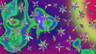 Çiçekli karalama şeklinde Raster çiçek deseni. Raster illüstrasyonu. Yumuşak, yeşil renkte bahar çiçekleri.