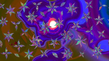 Raster illüstrasyonundaki çiçek desenli çizim. Renkli Bahar Teması eskiz kalıbı. Düz Çiçek Elementleri Tasarımı. Mor renkte çiçekler.