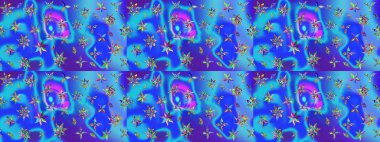 Nazik, narin çiçek arkaplanı. Çiçekli karalama şeklinde Raster çiçek deseni. Mavi renkte çiçekler.