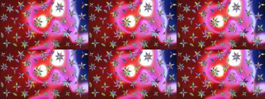 Kumaş, tekstil, duvar kağıdı baskısı için. Renkli desenli eskiz deseni, kırmızı çiçekler ve dekoratif elementlerle. Raster illüstrasyonu. Eski usul. Taslak arkaplan.