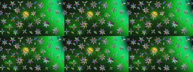 Parlak çiçekli kolaj çiçekleri yeşildir. Çiçekli zambakların eskiz geçmişi. Çiçek tasarımı için inanılmaz kolaj cennet tarzı..