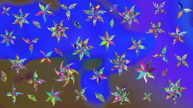 Suluboya tarzında mavi renkli çiçekler. Raster illüstrasyonunda çiçek deseni çizimi.