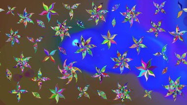 Mavi renkli çiçekler. Raster illüstrasyonu. Çizim çiçek deseni duvar kağıdı için kullanılabilir.