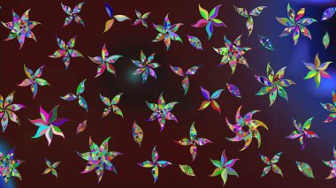 Raster illüstrasyonu. Renkli Bahar Teması eskiz kalıbı. Düz Çiçek Elementleri Tasarımı. Kahverengi renkte zarif çiçekler ve suluboya..