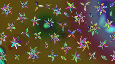 Hediye ambalaj kağıdı, tebrik kartları, posterler ve pankart tasarımı. Raster düz çiçek çizim deseni. Yeşil renkte çiçekler.