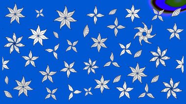 Şirin çiçek elementleri. Robot resim. Raster illüstrasyonu. Mavi renkte çiçekler.