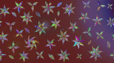 Düz Çiçek Elementleri Tasarımı. Kahverengi renkli şirin çiçek deseni. Renkli Bahar Teması eskiz kalıbı. Raster Modaya uygun kumaş deseni.