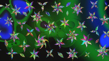 Raster illüstrasyonu. Küçük çiçekteki sevimli çiçek deseni. Yeşil renkte çiçekler.