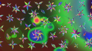 Yumuşak, yeşil renkli bahar çiçekleri. Çiçek ve yapraklı karalama şeklinde Raster çiçek deseni. Raster illüstrasyonu.