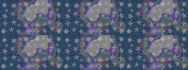 Raster illüstrasyonu. Küçük çiçekli yay deseni çiz. Suluboya tarzında mavi renkler üzerine.