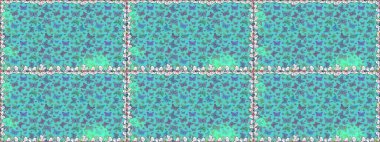 Raster illüstrasyonu. Kusursuz renksiz desen. Mavi renkli resimler. Kitap sayfaları için çiçek ormanlarında uçan güzel kelebekler. Fantezi güzel illüstrasyon.