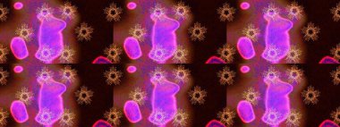 Kar tanelerinin soyut arkaplanlı Noel şablonu. Kahverengi, siyah ve mor kar taneleri. Raster illüstrasyonu. Noel ve Yeni Yıl moda baskıları için tatil tasarımı.