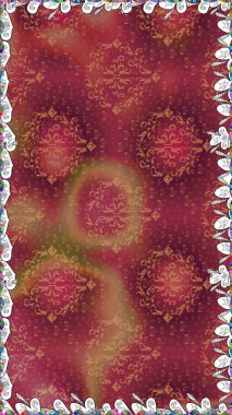 Sevgililer günü ve tebrik kartı konsepti için şık bir davetiye. Kırmızı renkte manzaralı çiçek deseni. Çiçek kompozisyonu, el boyası, hassas şablon. Üst görünüm, yumuşak biçim.