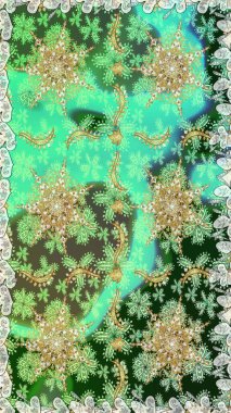 Klasik klasik klasik arka plan. Yeşil renklerde, altın elementlerle kusursuz desen. Geleneksel oryantasyon süsü. Klasik raster altın pürüzsüz desen.