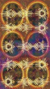 Kışın sembolü. Raster illüstrasyon kar taneleri. Kahverengi, sarı ve turuncu renklerde suluboya kar taneleri. Güzel dekorasyon.