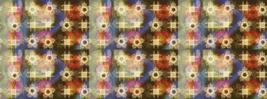 Raster Floral Illustration, Asyalı tekstil. Kahverengi, nötr ve bej renkli etnik çiçeklerle zarif eskiz deseni.