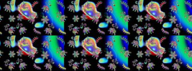 Çiçekli karalama şeklinde Raster çiçek deseni. Yumuşak, yaz çiçekli arka plan. Çiçekler siyah, mavi ve yeşil renklerde.