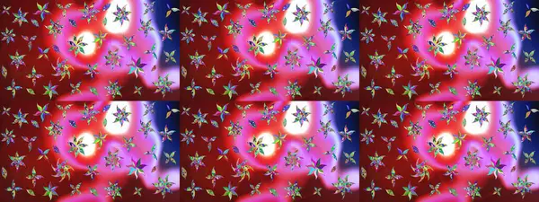 Kumaş, tekstil, duvar kağıdı baskısı için. Renkli desenli eskiz deseni, kırmızı çiçekler ve dekoratif elementlerle. Raster illüstrasyonu. Eski usul. Taslak arkaplan.