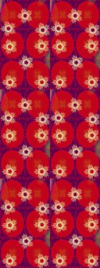 Kar Tanesi Mozaik ikonu. Sembol kışı, donmuş, Noel, yeni yıl tatili. Grafiksel element dekorasyonu. Kırmızı, mor ve turuncu kar tanesi işareti. Düz dizayn. Raster illüstrasyonu.