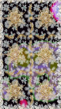 Gri renklerde altın. Raster illüstrasyonu. Doğum günü kartı, davetiye ya da afiş için iyidir. Dekoratif simetri arabesk. Kusursuz ortaçağ çiçek desenleri..