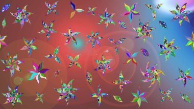 Raster Illustrasyon 'daki Çiçek Deseni' nin son moda çizimi. Kahverengi renkli çiçekler. Düz Çiçek Elementleri Tasarımı. Renkli Yaz Teması çizim şablonu.