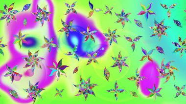 Çiçek desenli eskiz, darbeler, sıçramalar, yaz çiçekleri. Raster illüstrasyonu. Yeşil renkte çiçekler.