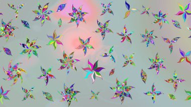 Bir sürü gri ve soyut çiçekli tropik eskiz deseni. Varicologray Raster çizimi. Küçük çiçekte sevimli çiçek deseni var..