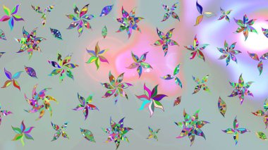 Gri renkli çiçekler. Hediye ambalaj kağıdı, tebrik kartları, posterler ve pankart tasarımı. Raster düz çiçek çizim deseni.