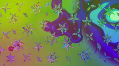 Yeşil kıvırcık çiçekler yeşil renkte şekillenir. Klasik çiçek tasarımı elementleri. Raster illüstrasyonu.