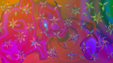 Mor renkli çiçekler. Sevimli çiçek raster deseni. Renkli Bahar Teması eskiz kalıbı. Düz Çiçek Elementleri Tasarımı.