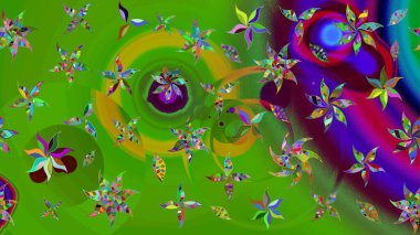 Renkli Bahar Teması eskiz kalıbı. Düz Çiçek Elementleri Tasarımı. Parlak arkaplan eskiz desenli çiçekli fantezi tasarımı.