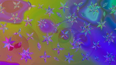 Raster illüstrasyonu. Mor renkli çiçekler. Çiçek desenli eskiz, vuruşlar, sıçramalar, yaz çiçekleri..