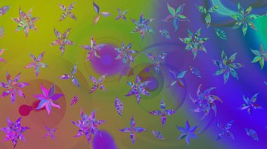 Raster Modaya uygun kumaş deseni. Düz Çiçek Elementleri Tasarımı. Renkli Bahar Teması eskiz kalıbı. Mor renkli şirin çiçek deseni.