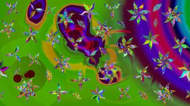 Egzotik çiçekler, botanik, yeşil renklerdeki parlak klasik doğa. Raster illüstrasyonu. Klasik tropikal doğal elementlerin suluboya seti.