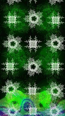 Renkli arka planda izole tatlı kar taneleri. Yeşil, siyah ve mavi renkli kar taneleri. Raster illüstrasyonu. Kar tanesi raster deseni.