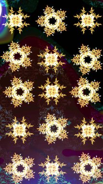 Noel ve yeni yıl moda baskıları için tatil tasarımı. Raster illüstrasyonu. Kahverengi, siyah ve mor renkler. Kar tanelerinin soyut arkaplanlı Noel deseni.