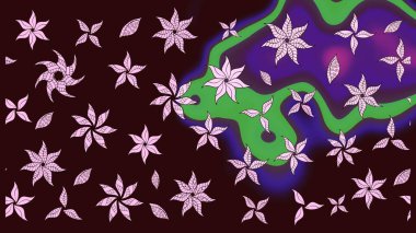 Kahverengi renkte çok kahverengi, zarif küçük çiçekler ve komik böcekler, raster desen, illüstrasyon.