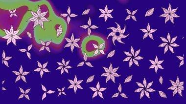 Raster çiçek desenli çiçek deseni, yapraklar, dekoratif elementler, sıçrama, lekeler, el çizimi kontur çizgileri ve Doodle çizim stili, grafik raster çizim çizimi.