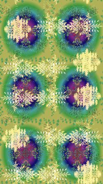 Yeşil, mavi ve nötr renklerde şirin soyut kar tanesi raster tasarımı. Yeni yıl kar tanesi. Düz kar karalama ikonları, kar taneleri silueti Noel afişi için, kartlar.