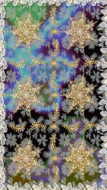 Klasik raster sarısı, kusursuz desen. Çiçek süsü kumaş deseni, cam, çiçek desenli altın elementli gri renkli metal..