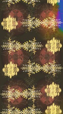 Yeni yıl kar tanesi. Düz kar karalama ikonları, kar taneleri kahverengi, sarı ve bej renkli siluetler noel afişi için, kartlar. Güzel soyut kar tanesi raster tasarımı..