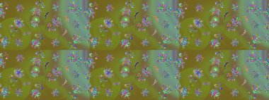 Güzel kumaş deseni. Renkli Yaz Temalı eskiz kalıbı. Raster Illustrasyon 'daki Çiçek Deseni' nin son moda çizimi. Düz Çiçek Elementleri Tasarımı.