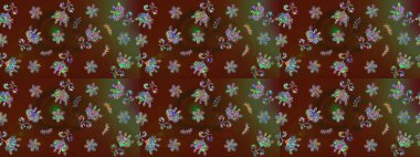 Kahverengi renkli etnik çiçeklerin olduğu zarif bir eskiz modeli. Raster Çiçek İllüstrasyonu güzel tekstil..