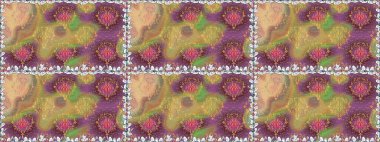 Düz Çiçek Elementleri Tasarımı. Sevimli çiçek raster deseni. Bej renkli çiçekler. Renkli Yaz Temalı Kusursuz Arkaplan.