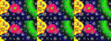 Renkli Yaz Temalı eskiz kalıbı. Düz Çiçek Elementleri Tasarımı. Yeşil renkli çiçekler. Raster illüstrasyonunda çiçek deseni çizimi.