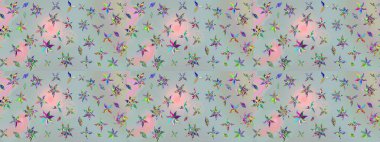 Raster illüstrasyonundaki çiçek desenli çizim. Gri renkli çiçekler.