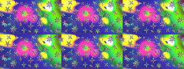 Yumuşak, yaz çiçekli arka plan. Çiçekli karalama şeklinde Raster çiçek deseni. Mavi renkte çiçekler.