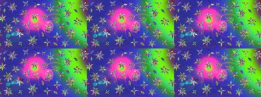 Moda baskıları için zarif bir şablon. Çiçekli bahar çiçekleri. Motley illüstrasyonu. Küçük renkli çiçekler. Robot resim. Küçük çiçekte şirin desenler.