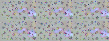 Raster Çiçek İllüstrasyonu 'nun şirin tekstili. Gri renkli etnik çiçeklerle zarif eskiz deseni.