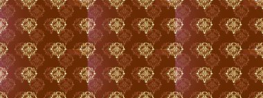 Kusursuz altın desenli bukleler. Doğu tarzı arabesk. Parlak dantel, stilize çiçekler, şal desenli. Altın desen. Kahverengi, bej ve sarı renklerde altın elementlerle kusursuz desen. Raster..